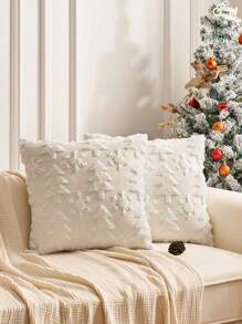 1 buah Sarung Bantal Dekoratif Natal Tekstil 18x18 Inci Lembut, Mewah, Berbulu, Jacquard untuk Bantal Lempar, Sofa, Liburan, Festival, Dekorasi Rumah Musim Dingin, Whither - Putih - View 1