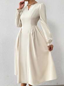 Chiquease Women's Solid Color V-Neck Elegant Long Sleeve Dress - Light Grey - View 3