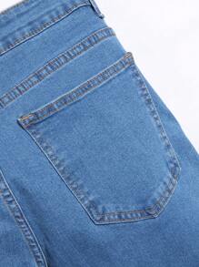 Manfinity Homme Men's Front Button Pocket Distressed Minimalist Denim Jeans, Casual For Daily Wear - Light Wash - View 6