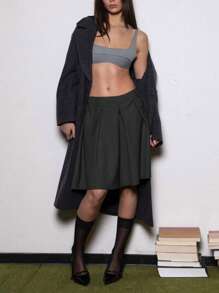 Siren Gaze Chân váy chữ A xếp ly dài vừa phải màu xám dành cho công sở và đi làm, mùa xuân/thu - màu đen - Xem 6