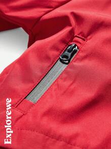 SHEIN Young Girls Red Zip Up Hooded Jacket - Red - View 11