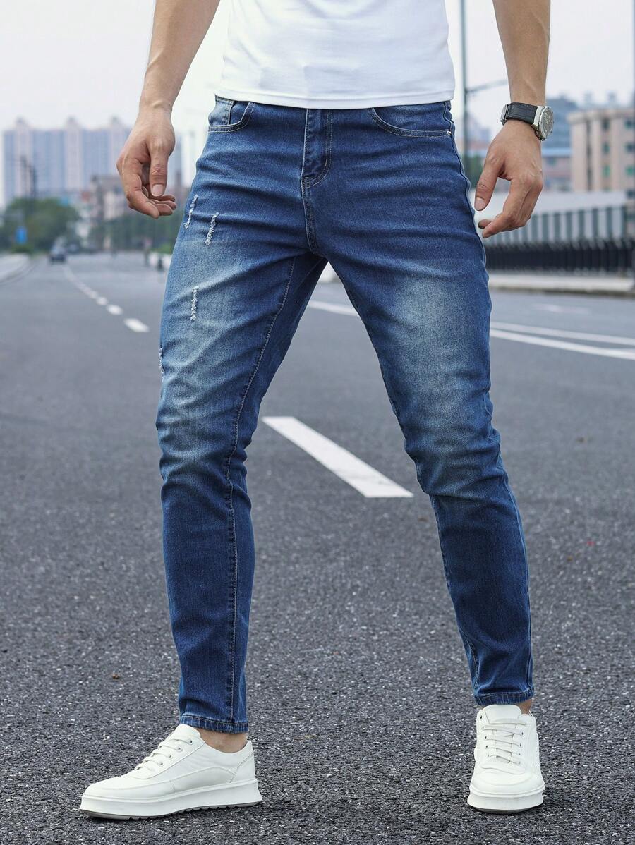 Manfinity Homme Quần Jeans Skinny Túi Nam Thường Ngày - Rửa trung bình - Xem 1