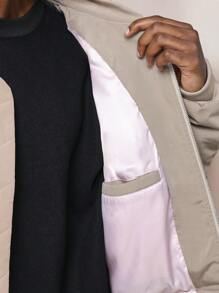 SUMWON Quilted Bomber Jacket With Zip Pockets Lightweight Insulated Fall Winter Flight Jacket Ribbed Collar Cuffs Waistband Athletic Streetwear Outerwear - Khaki - View 6