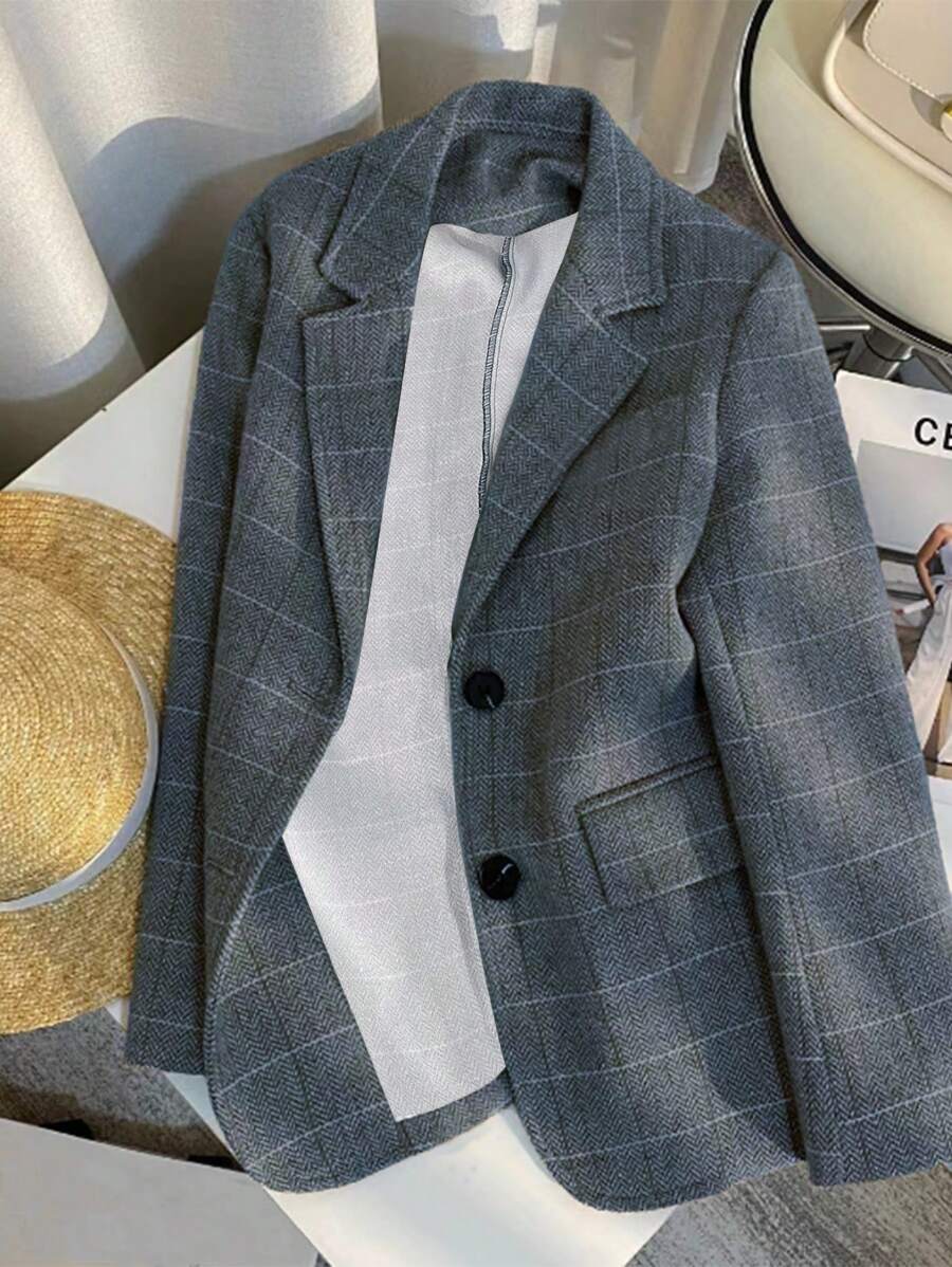 Franclia Plaid Turn-Down Collar Long Sleeve Women's Business Blazer Fall Cloth For Women - Blue - View 1