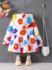 Girls Casual Fluffy Textured Hooded Warm Sweater Coat For Autumn/Winter - Multicolor - View 2