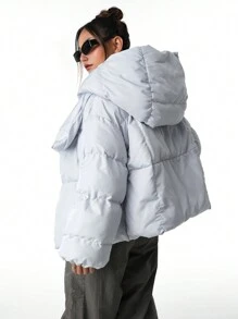 SHEIN 少女 2024 秋冬新款休闲街头风保暖短款棉服外套 - 灰色 - 查看 2