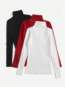 SHEIN EZwear 女士纯色高领套头长袖休闲毛衣 秋冬季