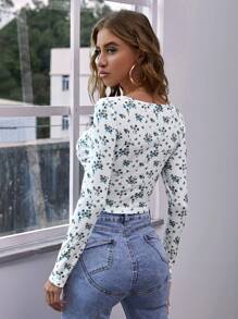 SHEIN Privé Maglietta crop margherita con nodo e volant - Bianco - Visualizzare 2