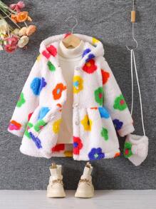 Girls Casual Fluffy Textured Hooded Warm Sweater Coat For Autumn/Winter - Multicolor - View 1