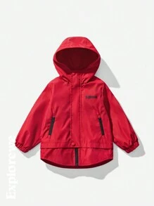 SHEIN Young Girls Red Zip Up Hooded Jacket - Red - View 5