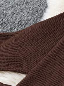 SHEIN LUNE Plus Size Women Solid V-Neck Long Sleeve Casual Loose Pullover Sweater, Autumn/Winter Knit Pullover Fall Outfit - Coffee Brown - View 3