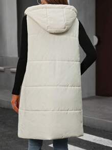 SHEIN LUNE 连帽无袖加厚棉服外套带口袋，冬季保暖服装 - 杏色 - 查看 2