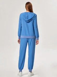 TaskEZ Conjunto de uniforme de pijama médico con parte superior de manga larga con capucha con cordón y pantalones con bolsillos