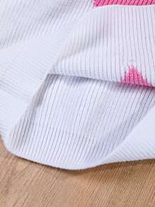 Girls Casual Heart Pattern Sweater And Loose Fit Shorts Outfit,White And Pink,Autumn,Cute,School New Design Back To School Outfit,Party Daily Wear Set - White - View 6
