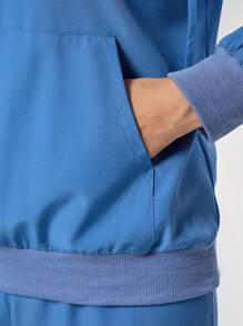 TaskEZ Conjunto de uniforme de pijama médico con parte superior de manga larga con capucha con cordón y pantalones con bolsillos