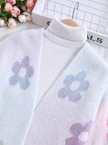 Teenage Girls Floral Ombre Cardigan Set, Suitable For Spring, Summer, Autumn, Casual Streetwear For School, Home, Outing, Party - White - View 3