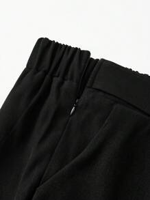 SHEIN Clasi Plus Size Women's Knotted Waist Straight Leg Loose Casual Suit Pants For Commuting - Black - View 4