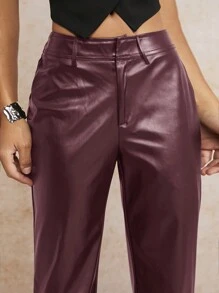 Forever 21 Fall& Winter Women Low Rise/Lether/Simple/Comfortable/Black Pants - Red - View 3