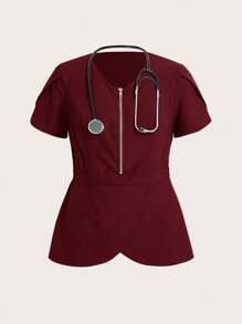 TaskEZ Burgundy Red Short-Sleeved Top And Pants Scrub Uniform Sets