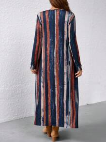 Plus Size V-Neck Button Front Color Block Fitted Casual Dress For Women