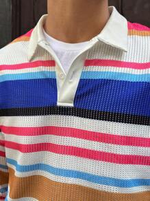 Mainfolk Men's Knitted Fashion Daily Casual Loose Fit Multi-Color Long Sleeve Polo Shirt - Multicolor - View 5