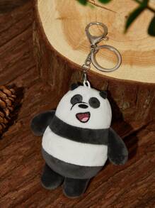 We Bare Bears X SHEIN Móc khóa túi xách hình gấu đen trắng hoạt hình mềm mại co giãn - Đen và trắng - Xem 4