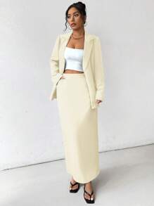 Chiquease Women's French Retro Casual Classic Grey Solid Minimalist Commuter Suit Skirt Set, Spring And Autumn - Apricot - View 6