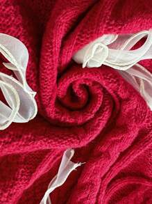 SHEIN LUNE Bow Decor Crew Neck Long Sleeve Pullover Sweater, Knit Pullover Fall Winter - Red - View 5