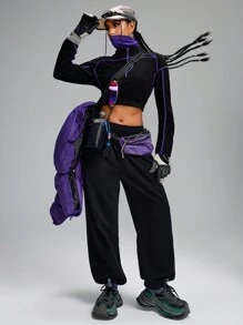 Innovista Fleece Color Jump Purple&Black With Pocket Jogger Pants &Sweatshirt Sport Set, Daily Yoga Cycle Biker HIIT Office To Court Brunch To Gym Two Pieces Multi Function Athleisure All Day Stretchy Activewear Fall Comfort Movement Outdoor Exercise Healthy TT Viral IG Festival Reel Ready FYP INSTA OOTD Black Purple Working Mom Fitness Performance Gear Minimalist