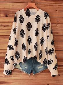 SHEIN LUNE Jersey de punto de unicolor estampado regular y casual para mujer, adecuado para Halloween, Año Nuevo, Día de San Valentín, Acción de Gracias, Navidad, Pascua, feriados nacionales, fiestas, Nochevieja, tallas grandes, otoño/invierno