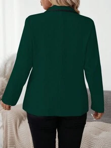 SHEIN Clasi 大码撞色领带西装外套 - 墨綠色 - 查看 2