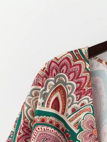 SHEIN Holidaya Plus Size 2pcs/Set Full Print Pattern Top And Pants Casual Suit - Green - View 5