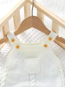 Baby Boy Light Green Fashionable Casual Minimalist Knitted Jumpsuit With Bib Overalls - White - View 4