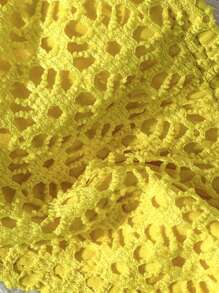 SHEIN Swim Women's Sweet Bow Lace Pearl Strap Yellow Bikini Swimwear For Summer Beach Vacation - Yellow - View 4