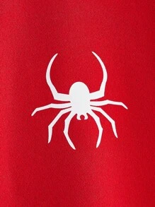 Manfinity Homme Men's Casual Spider Print Zip Up Drawstring Hooded Sweatshirt, Autumn - Red - View 3