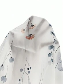 SHEIN Privé 大尺碼夏季度假V領寬鬆連身裙，花卉印花和分割式下擺細節，女式 - 彩色 - 查看 7