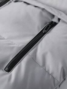 Manfinity Homme Men Flap Pocket Drawstring Hooded Padded Coat, For Fall Winter - Grey - View 6