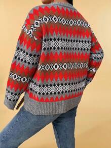 Calvaya Plus Size Women's Retro Style Crew Neck Long Sleeve Sweater Knit Pullover Fall Winter - Multicolor - View 2