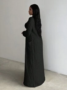Slaydiva Casual Cream Long Sleeve Long Length Knitted Open Cardigan In Fall/Winter - Black - View 3