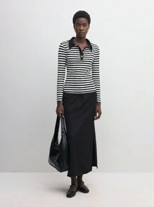 BizChic Striped Long Sleeve T-Shirt, Casual Fashion Commuter Tops, Elegant Thanksgiving & Christmas Clothing For Women - Black and White - View 4