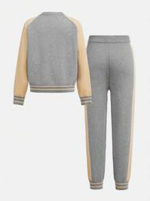 两件套男童字母撞色休闲开衫长裤套装，秋冬季