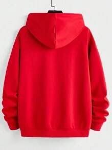 Manfinity Homme Men's Casual Spider Print Zip Up Drawstring Hooded Sweatshirt, Autumn - Red - View 2