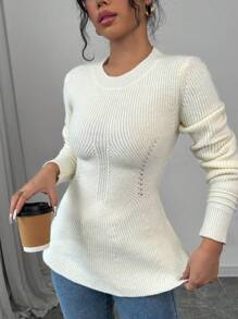 SHEIN Unity 2024 Autumn And Winter New Round Neck Long Sleeve Women's Sweater, Knit Pullover Fall - Apricot - View 5