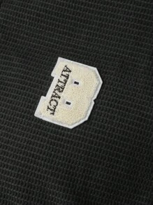 Manfinity Hypemode Cappotto imbottito casual con cappuccio, stampa a lettera, termico, con coulisse, per uomo, per l'inverno, adatto per amici, marito o fidanzato come regalo - nero - Visualizzare 5