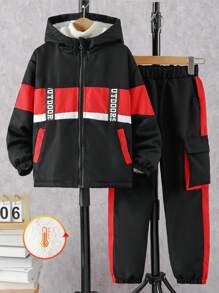 SHEIN Boys' Christmas Tracksuit Set With Ribbon Splicing Casual Commuting Long Pants - Red - View 6