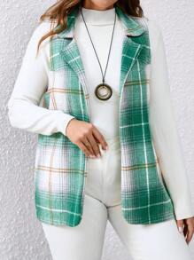 Calvaya Plus Size Plaid Sleeveless Casual Blazer Jacket For Autumn