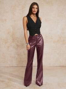 Forever 21 Fall& Winter Women Low Rise/Lether/Simple/Comfortable/Black Pants - Red - View 5