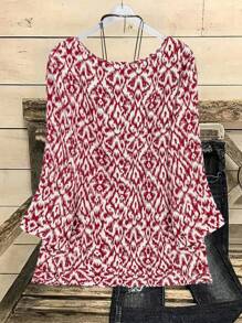 EMERY ROSE Plus Size All-Over Print Casual Round Neck Long Sleeve Shirt For New Year Clothes