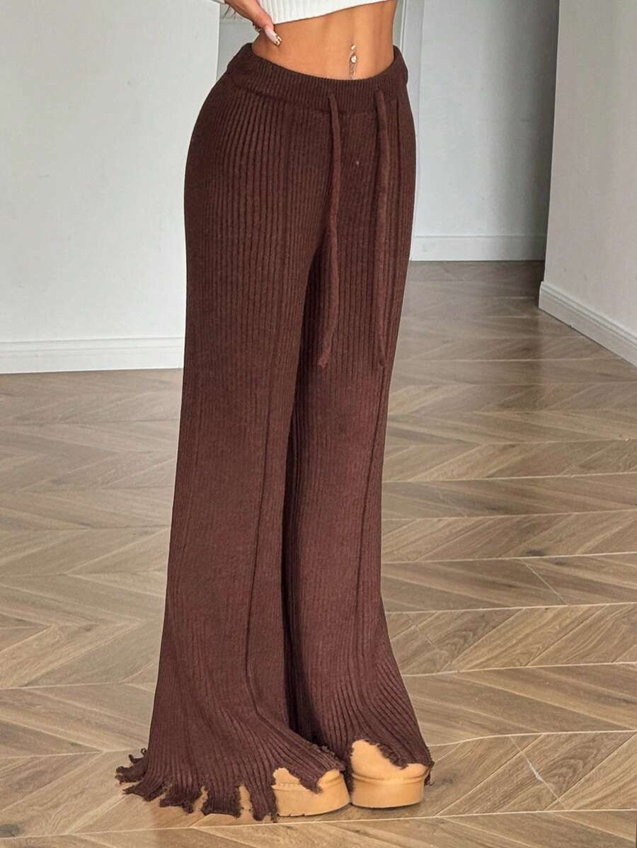 Muchica Cozy Drawstring Ribbed Knitted Loungewear Pants - Rust Brown - View 1
