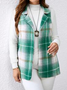 Calvaya Plus Size Plaid Sleeveless Casual Blazer Jacket For Autumn
